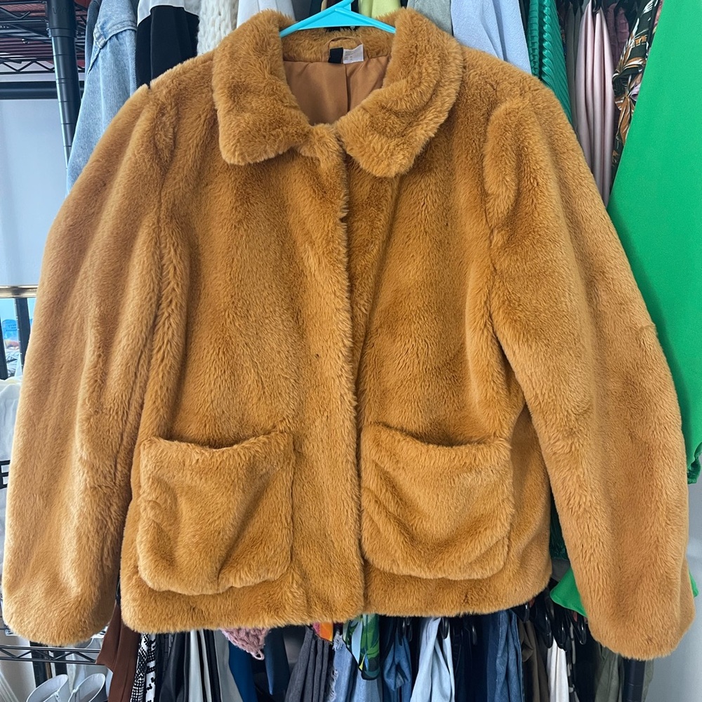 H&M mustard teddy coat